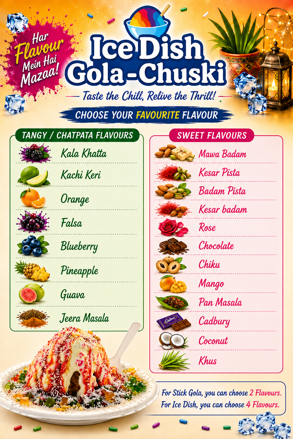 Ice Dish Gola Chuski flavours list